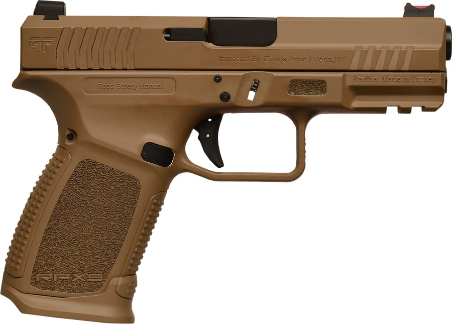 GForce Arms RPX9 Exodus 9mm Luger Pistol, 15+1 rd, 4.02" barrel, Brown