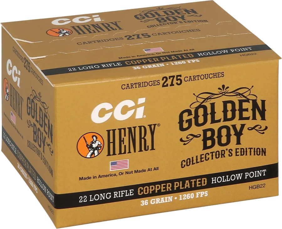 CCI Henry Golden Boy Edition 22 Lr, 36 gr Copper Plated Hollow Point, 275 rounds