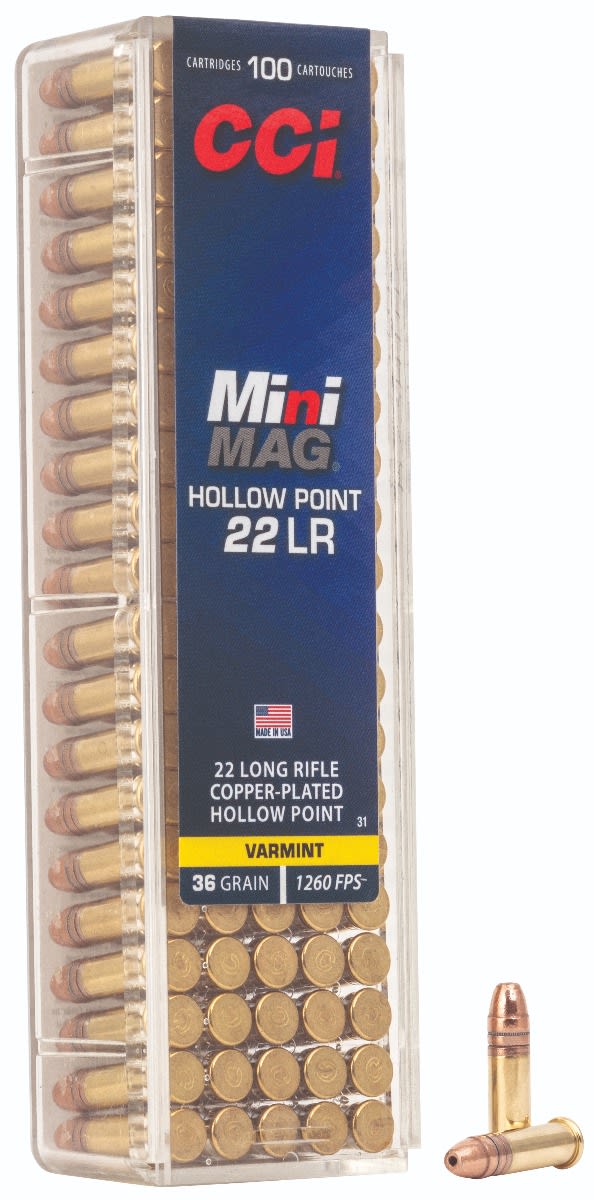 CCI Varmint 22 Lr, 36 gr Copper Plated Hollow Point, 100 rounds