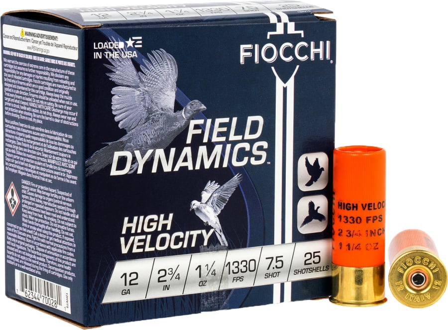 Fiocchi High Velocity 12 Gauge, 2.75" shell, size 7.5 shot, 25 rounds