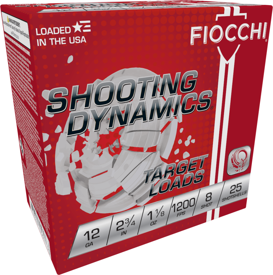 Fiocchi Shooting Dynamics 12 Gauge, 2.75" shell, size 8 shot, 25 rounds (Model 12SD18H8)