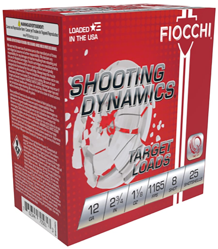 Fiocchi Shooting Dynamics 12 Gauge, 2.75" shell, size 8 shot, 25 rounds (Model 12SD18L8)