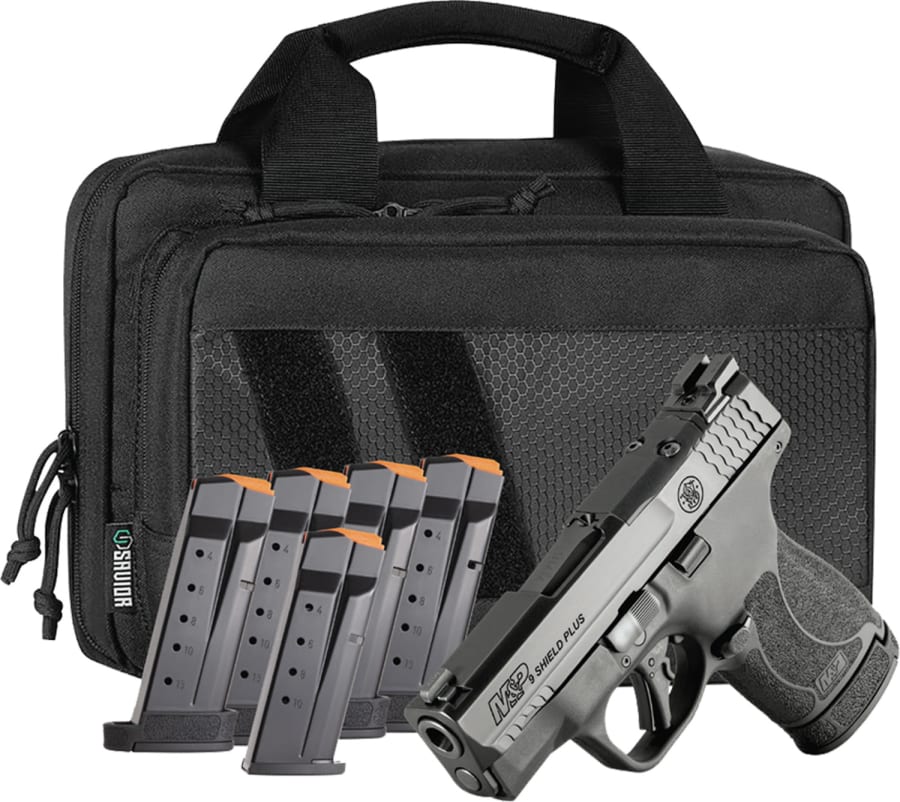 Smith & Wesson M&P Shield Plus OR Carry Bndle 9mm Luger Pistol, 10+1 and 13+1 rd, 3.1" barrel, Optic Ready, Black, Carry On Bundle