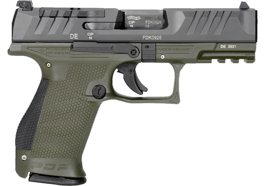 Walther Arms PDP Optic Ready 9mm Luger Pistol, 15+1 rd, 4" barrel, Black/Green