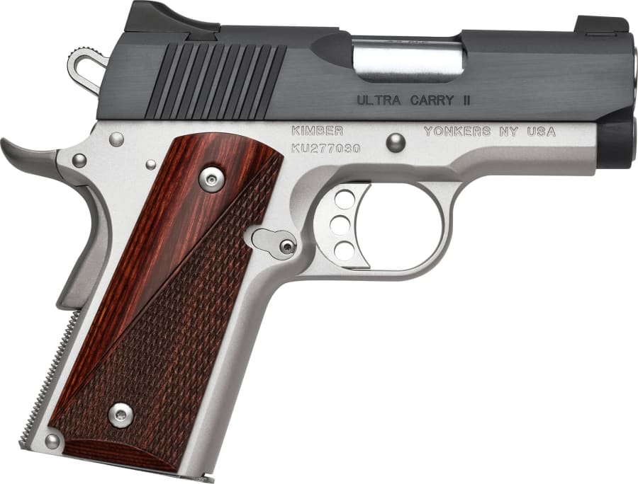 Kimber Ultra Carry II 1911 45 Auto Pistol, 7+1 rd, 3" barrel, Silver/Black