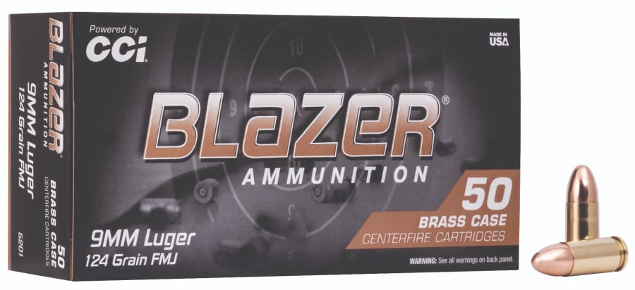 CCI Blazer 9mm Luger, 124 gr Full Metal Jacket, 50 rounds
