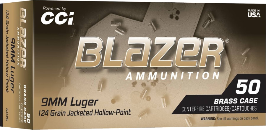 CCI Blazer 9mm Luger, 124 gr Jacketed Hollow Point, 50 rounds