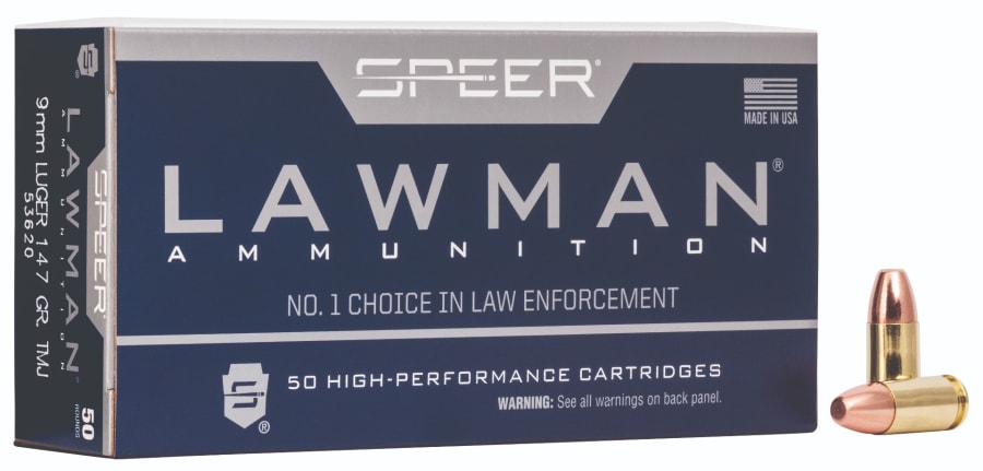 Speer Lawman 9mm Luger, 147 gr Total Metal Jacket Flat Nose, 50 rounds