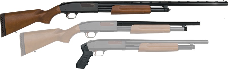 Mossberg 500 Field / Security Combo 12 Gauge Pump Action Shotgun, 5+1 rd, 18.5" barrel, Blue, 28in Bbl W/pistol Grp Kit