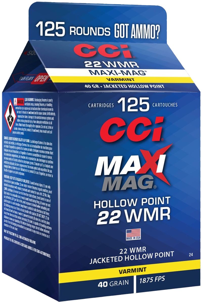 CCI Pour Cartons 22 Wmr, 40 gr Jacketed Hollow Point, 125 rounds