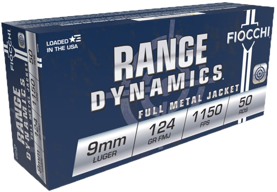 Fiocchi Range Dynamics 9mm Luger, 124 gr Full Metal Jacket, 50 rounds