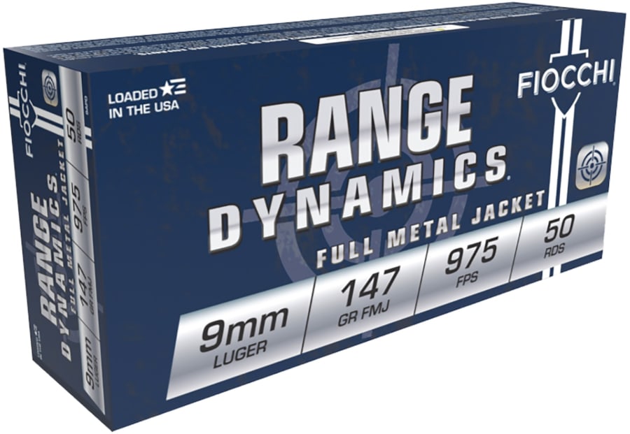 Fiocchi Range Dynamics 9mm Luger, 147 gr Full Metal Jacket, 50 rounds