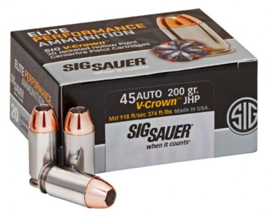 Sig Sauer Elite Performance 45 Auto, 200 gr Jacketed Hollow Point, 20 rounds