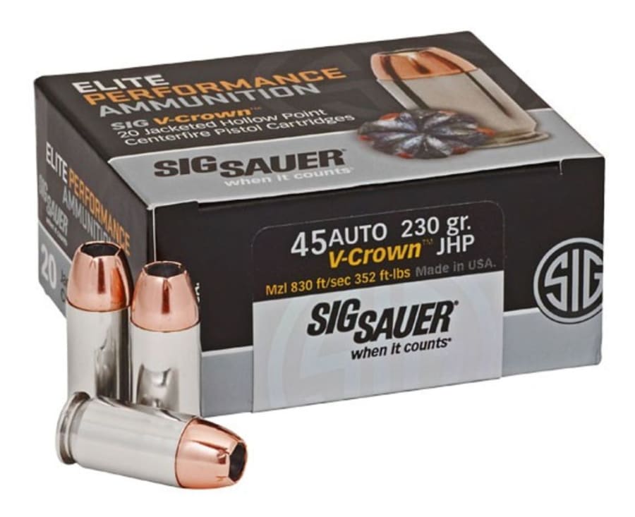 Sig Sauer Elite Performance 45 Auto, 230 gr Jacketed Hollow Point, 20 rounds