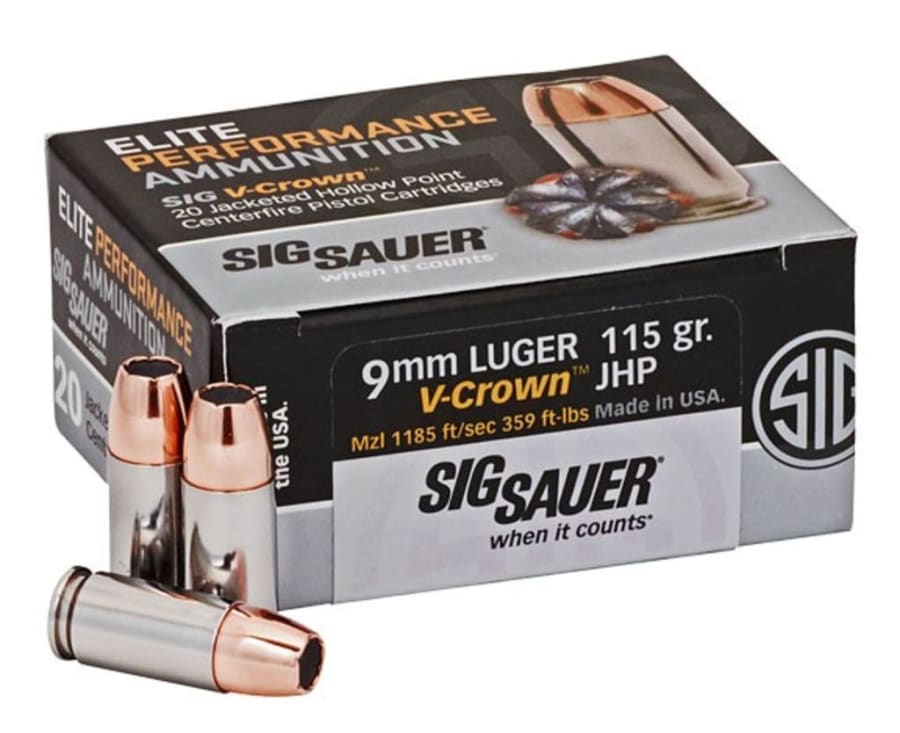 Sig Sauer Elite Performance 9mm Luger, 115 gr Jacketed Hollow Point, 20 rounds (Model E9MMA1-20)