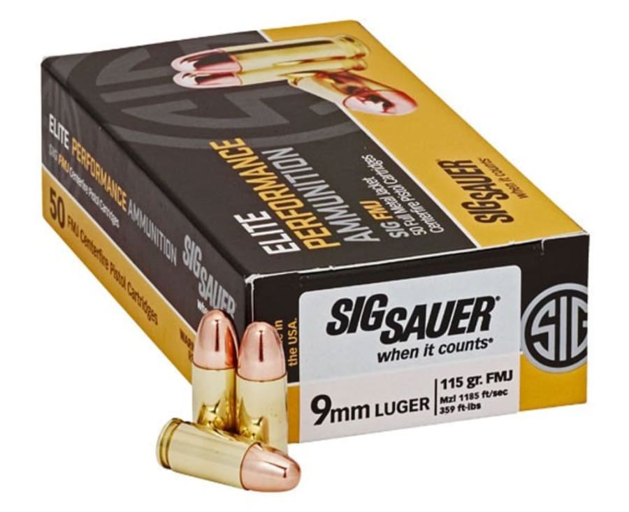 Sig Sauer Elite Performance 9mm Luger, 115 gr Full Metal Jacket, 50 rounds