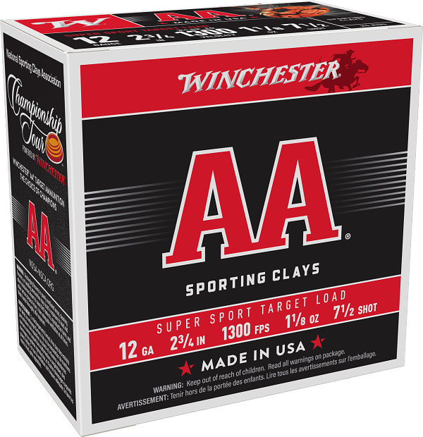 Winchester AA 12 Gauge, 2.75" shell, size 7.5 shot, 25 rounds (Model AASC127)