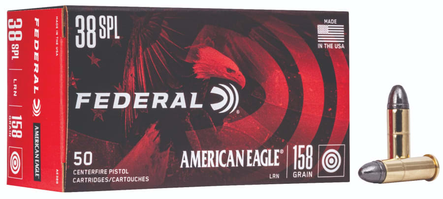 Federal American Eagle 38 Spl, 158 gr Lead Round Nose, 50 rounds