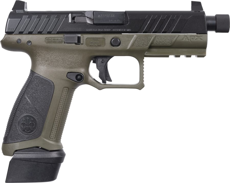 Beretta APX A1 Tactical 9mm Luger Pistol, 21+1 rd, 4.8" barrel, Optic Ready, Black/Green