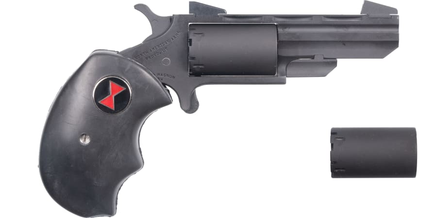 North American Arms True Black Widow Conv Cylinder 22 WMR/22 LR Revolver, 5 rd, 2" barrel, Black