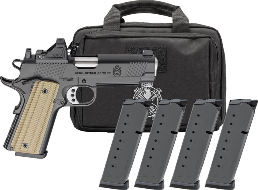 Springfield Armory USA 1911 Operator AOS 45 Auto Pistol, 8+1 rd, 4.25" barrel, Black (Model PO9228AOS-PAC)