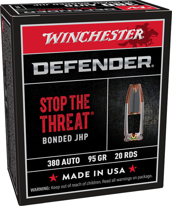 Winchester Defender 380 Auto, 95 gr Bonded Jacketed Hollow Point, 20 rounds
