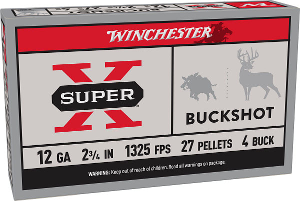 Winchester Super-X 12 Gauge, 2.75" shell, 4 Buck, 27 pellets, 5 rounds