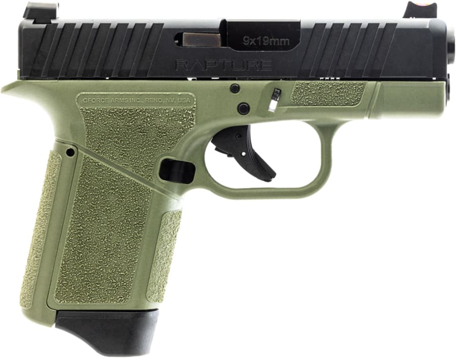 GForce Arms GF9 Rapture 9mm Luger Pistol, 12+1 rd, 3.25" barrel, Black/Green
