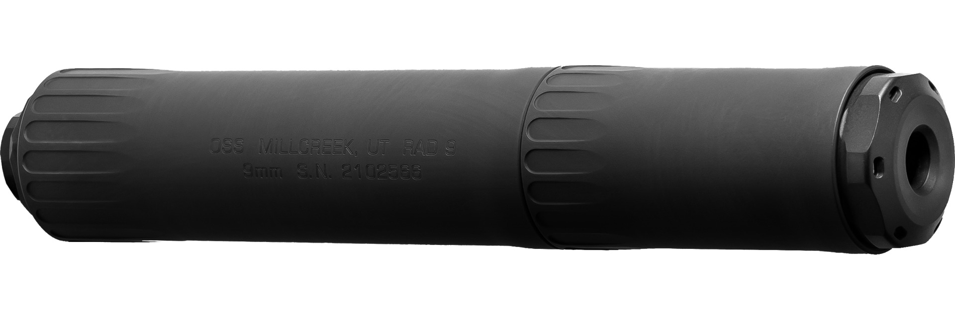 OSS Suppressors RAD 9 Lightweight Modular Design, 9mm Luger, Black Cerakote Finish, 1/2-28 Thread Pitch, 7.7" Long, 5.15" Short