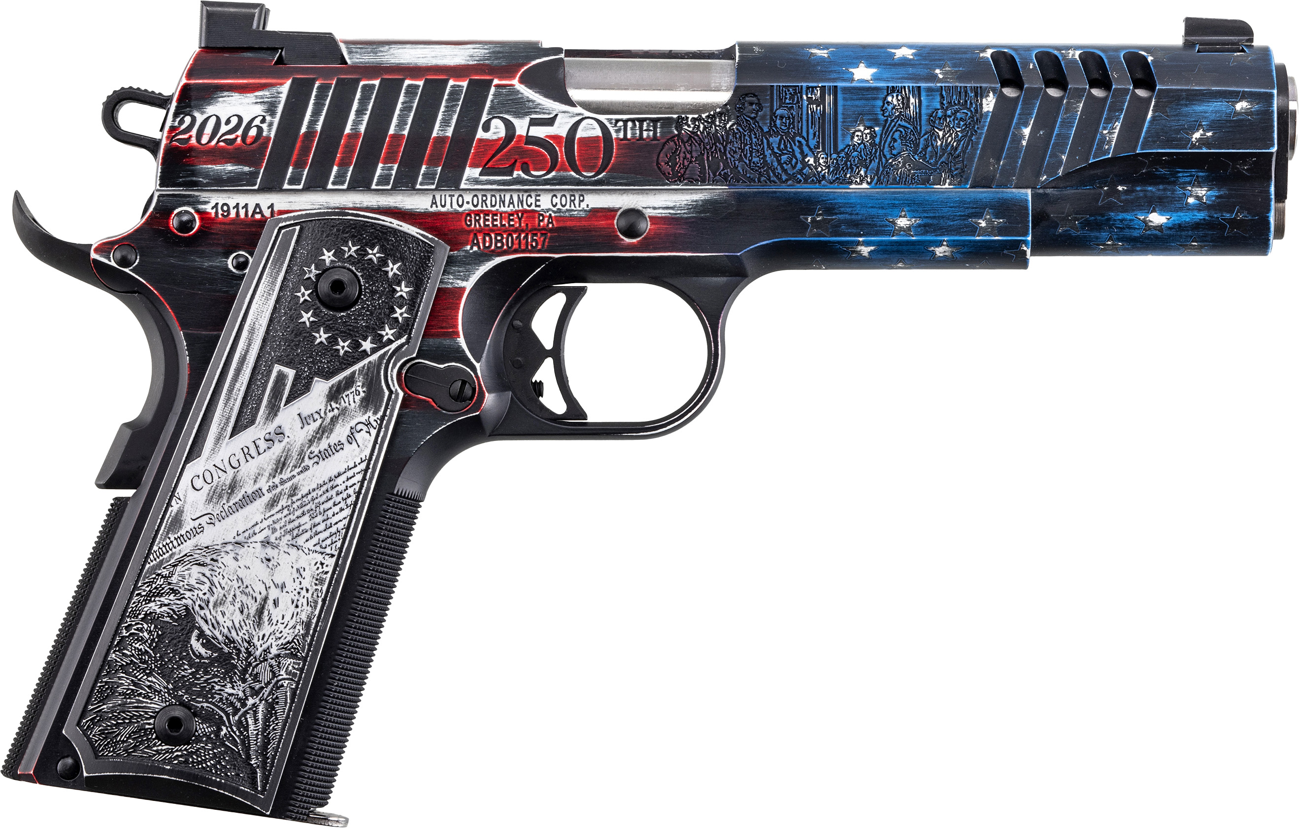 Auto-Ordnance - Thompson 1911TCAC20 1911 Founding Fathers 45 ACP 5" Black/Stainless Steel Semi-Auto Pistol - View 3