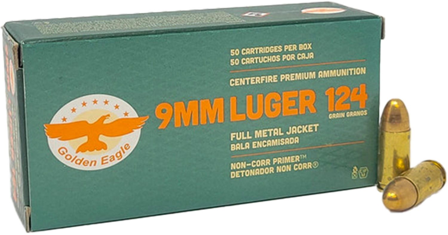 GOLDEN EAGLE 9MM FMJ 124GR 50RD BOX 20 BXS PER