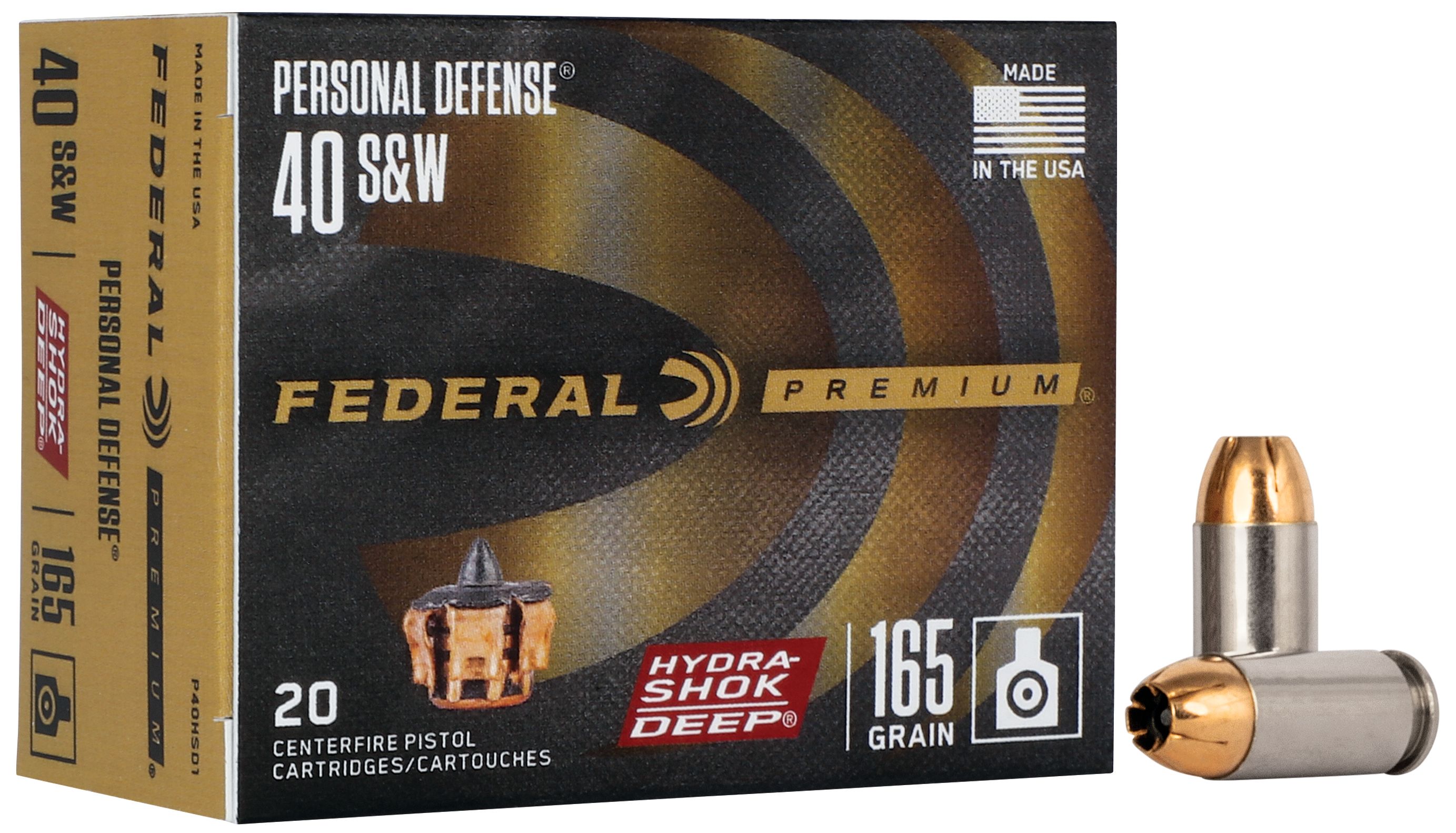 Federal Premium Hydra-Shok Deep 40 S&W 165 Grain Hydra-Shok JHP Deep