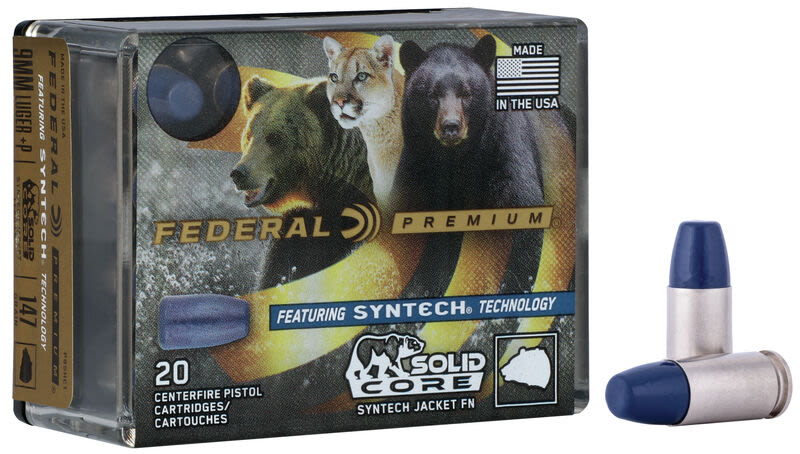 Federal Solid Core 9mm Luger +P 147 Grain Syntech Jacket