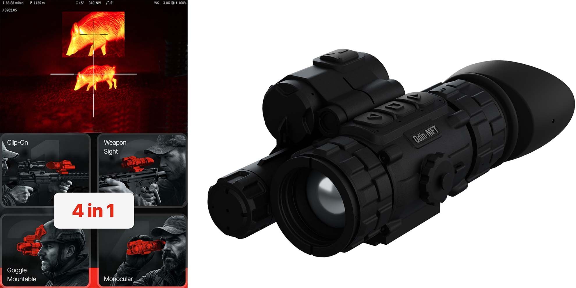 ATN Odin 6 Multi Functional Thermal Optic, 1-8x, 25mm, Black