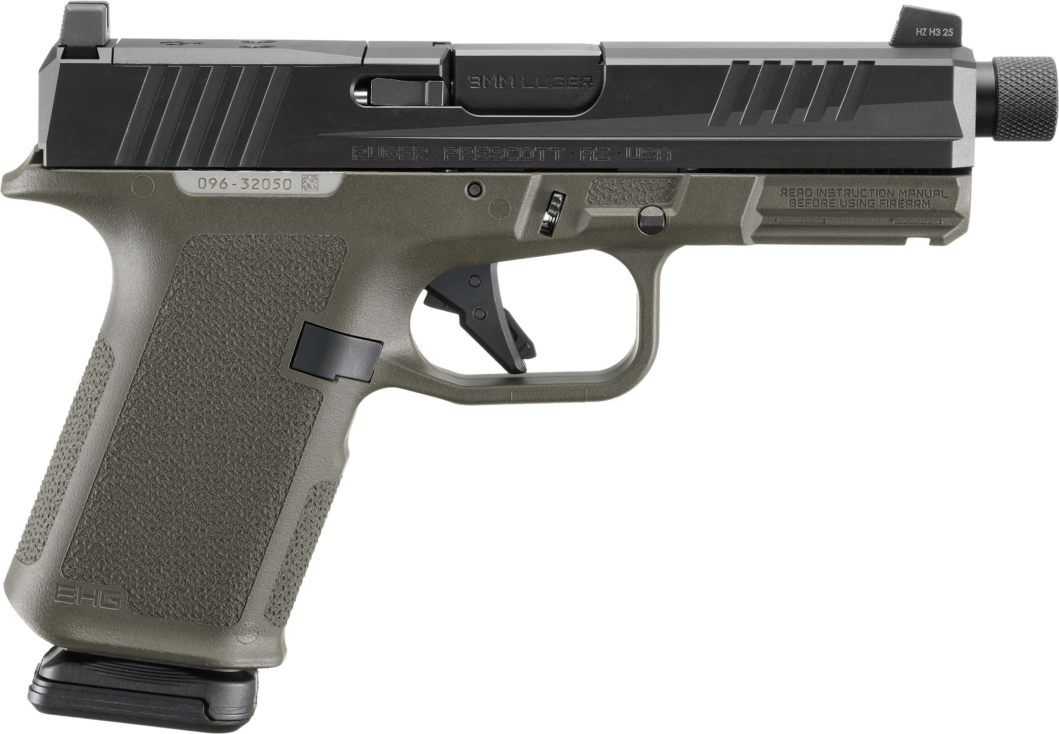Ruger RXM Handgun 9mm Luger 15rd Magazines(2) 4.5" Threaded Barrel ODG Poly Frame Front Night Sight