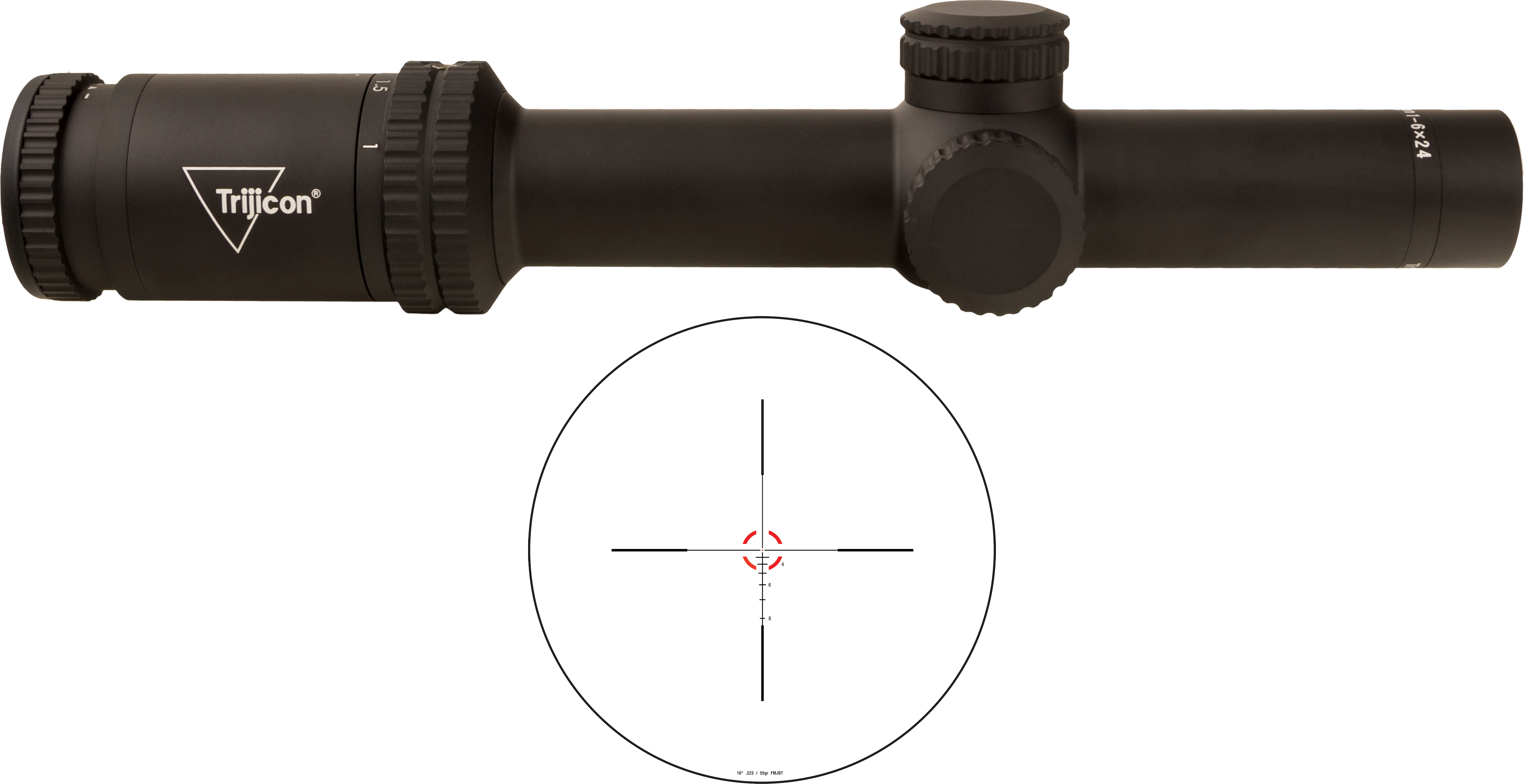 Trijicon Credo 1-6x24mm SFP Riflescope with BDC Red Segmented Circle .223/55gr, 30mm Tube, Matte Black