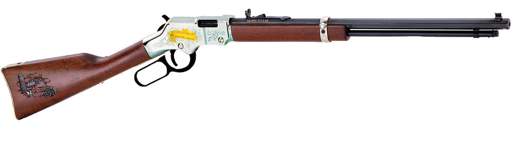 Henry H004AF Golden Boy American Farmer Tribute 22 Short Caliber with 16 LR/21 Short Capacity, 20" Octagon Barrel, Nickel-Plated Metal Finish & American Walnut Stock Right Hand