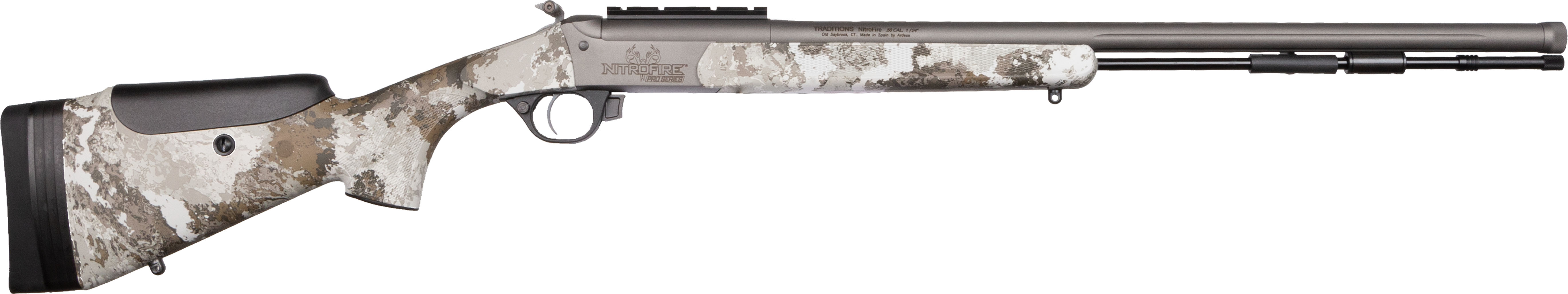 Traditions CR846604534B NitroFire Pro 50 Cal 209 Primer Tungsten Cerakote 26" Fluted/Threaded w/VAPR twist Barrel, Drilled & Tapped Receiver, Veil Alpine Adj Cheek Piece & LOP Synthetic Stock