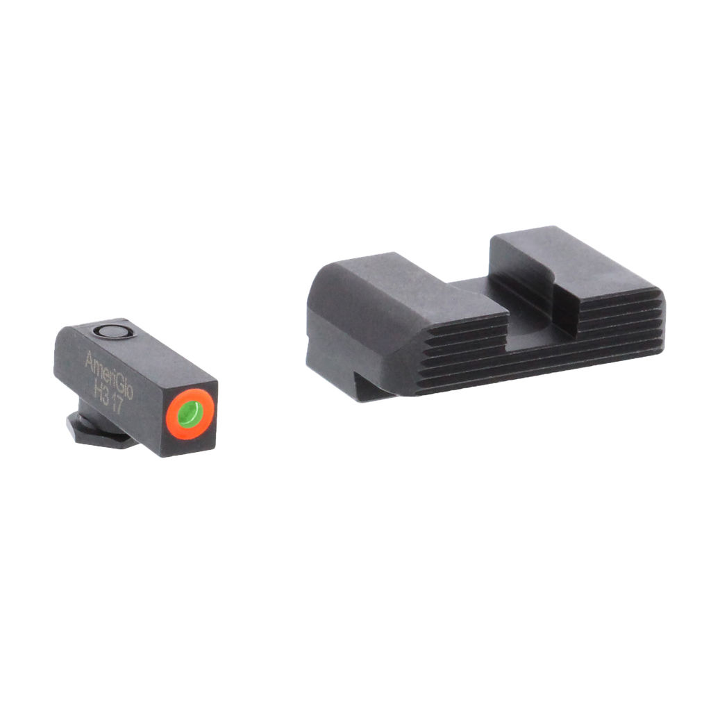 AmeriGlo Protector Night Sight Set, Green Tritium Orange Outline Front, Black Serrated Rear for Glock