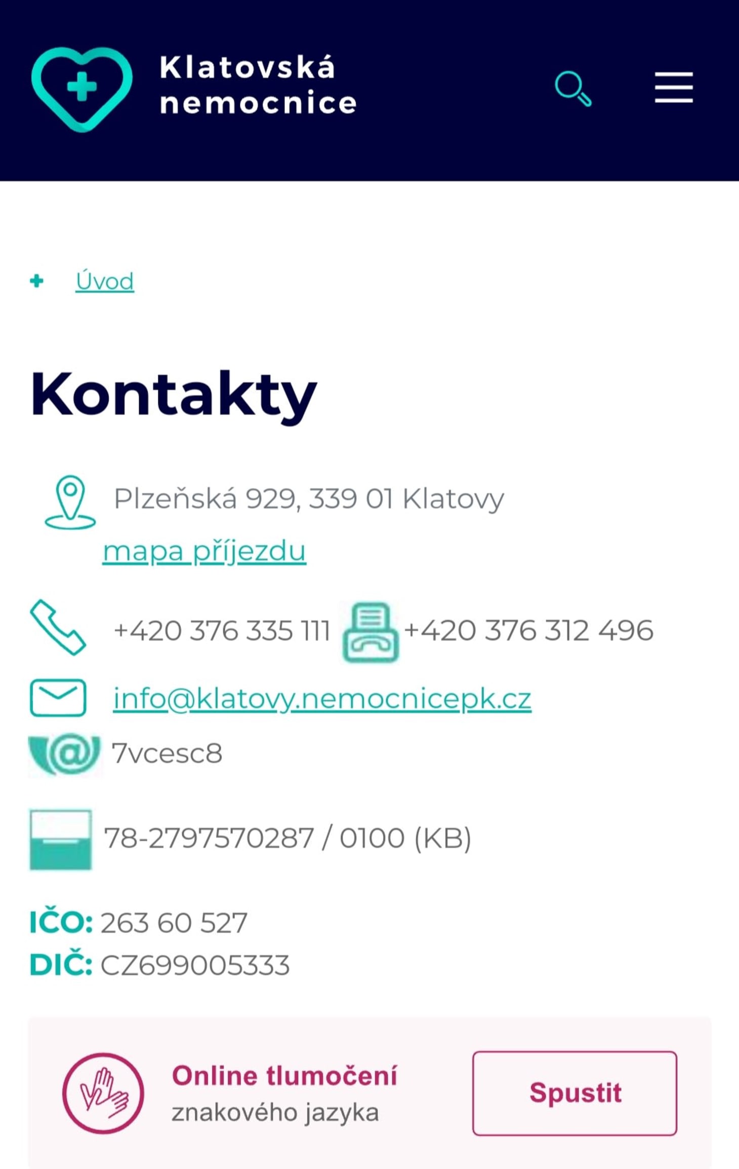 Tlačítko Tiché linky v Klatovské nemocnici