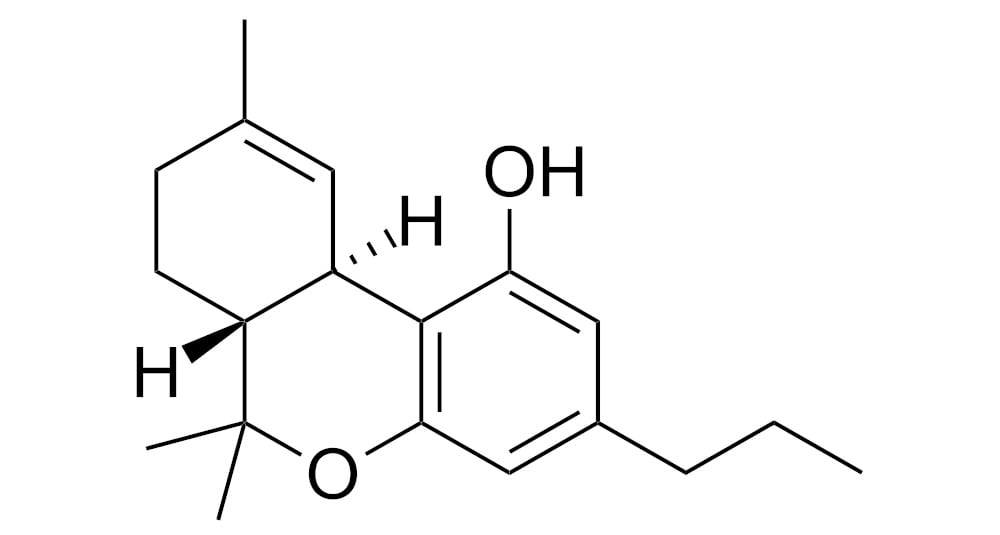 Molekulární struktura tetrahydrokanabivarinu THCV