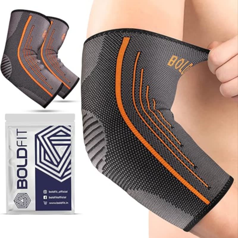 Boldfit Elbow Support For Gym, Tennis Elbow Support For Badminton Cricket & Sports Elbow Sleeves/Elbow Guard/Elbow Brace/Elbow Cap- L, Nylon