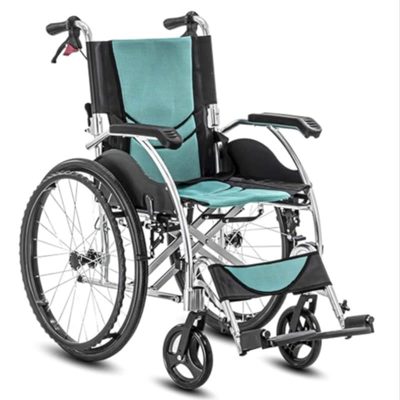 KosmoCare Elegant Breeze Premium Imported Ultra Lightweight Wheelchair With Seat Belt - Crest Series - Light Blue