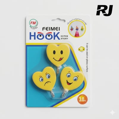 Paq ganchito c/ahesivo dibujo cara emoticon 3pcs