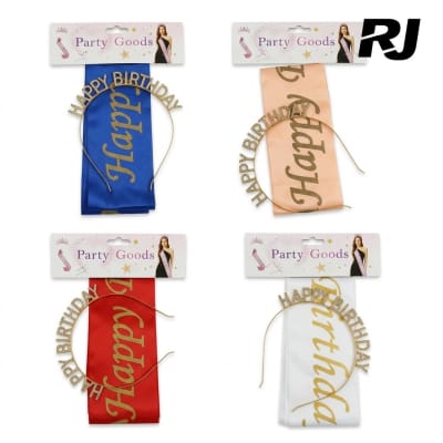Set de diadema c/tira p/hombro c/letras feliz cumpleanos