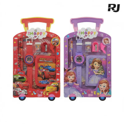 Set de escolar c/2lapiz,reloj maleta de viaje
