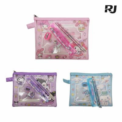 Set de escolar c/lápiz, regla ,borrador en bolsa de malla