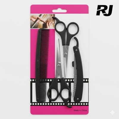 Set de peine c/tijera y cuchillo 4pcs