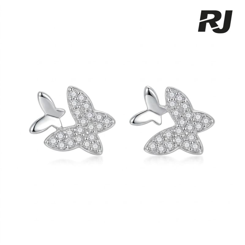 Arete c/mariposa g de diamante y p lisa platiada