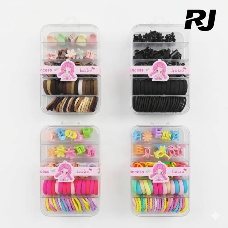 Set de cola c/pirana,liga surtidas en caja rectangular